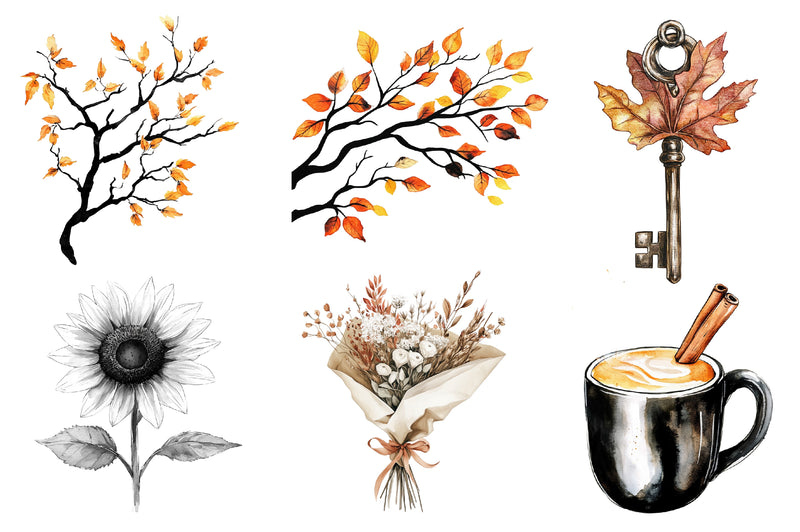 Black & White Autumn Clipart Bundle - CraftNest - Digital Crafting and Art