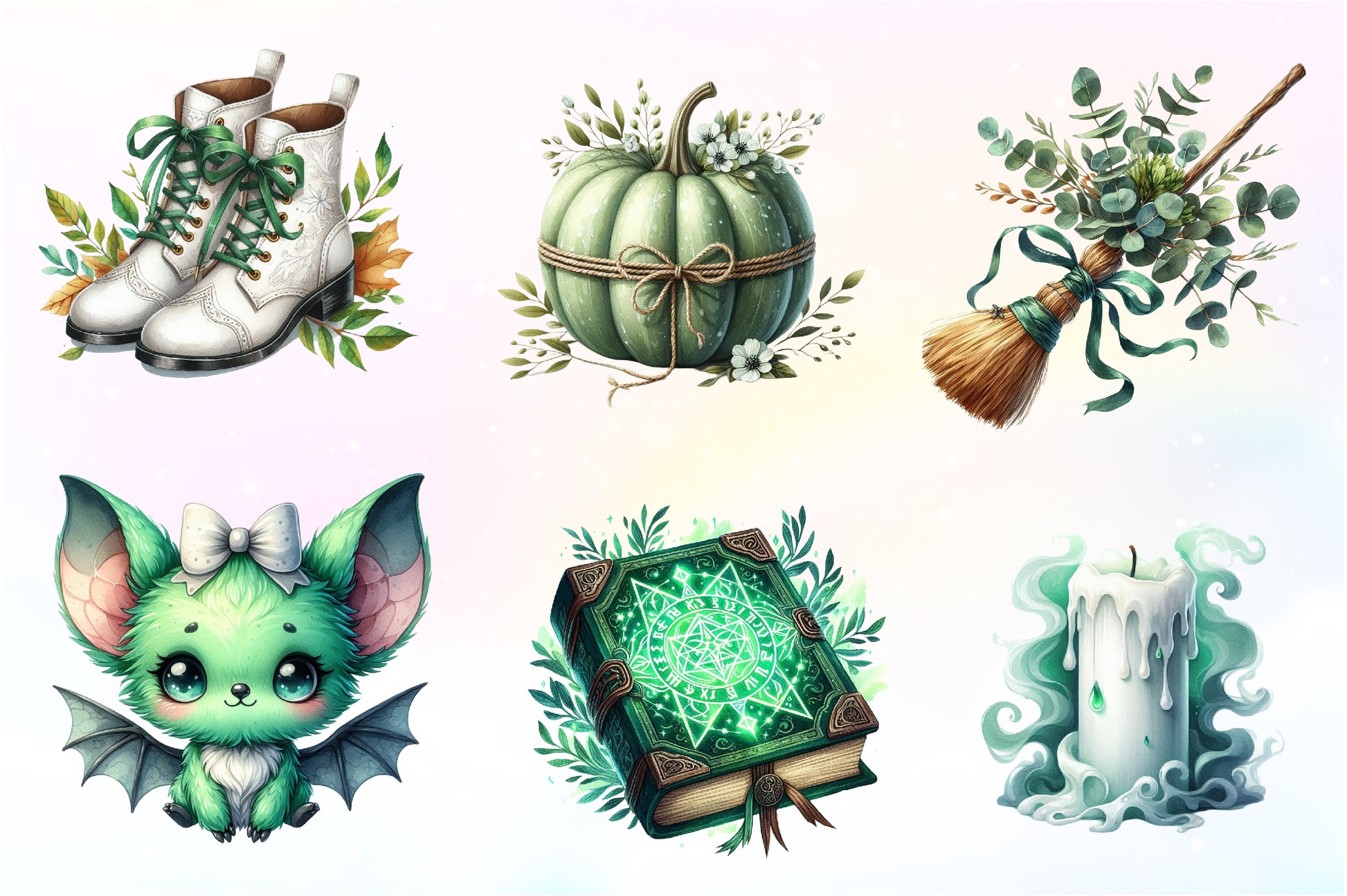 Green & White Halloween Clipart Bundle - CraftNest - Digital Crafting and Art