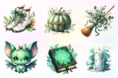 Green & White Halloween Clipart Bundle - CraftNest - Digital Crafting and Art