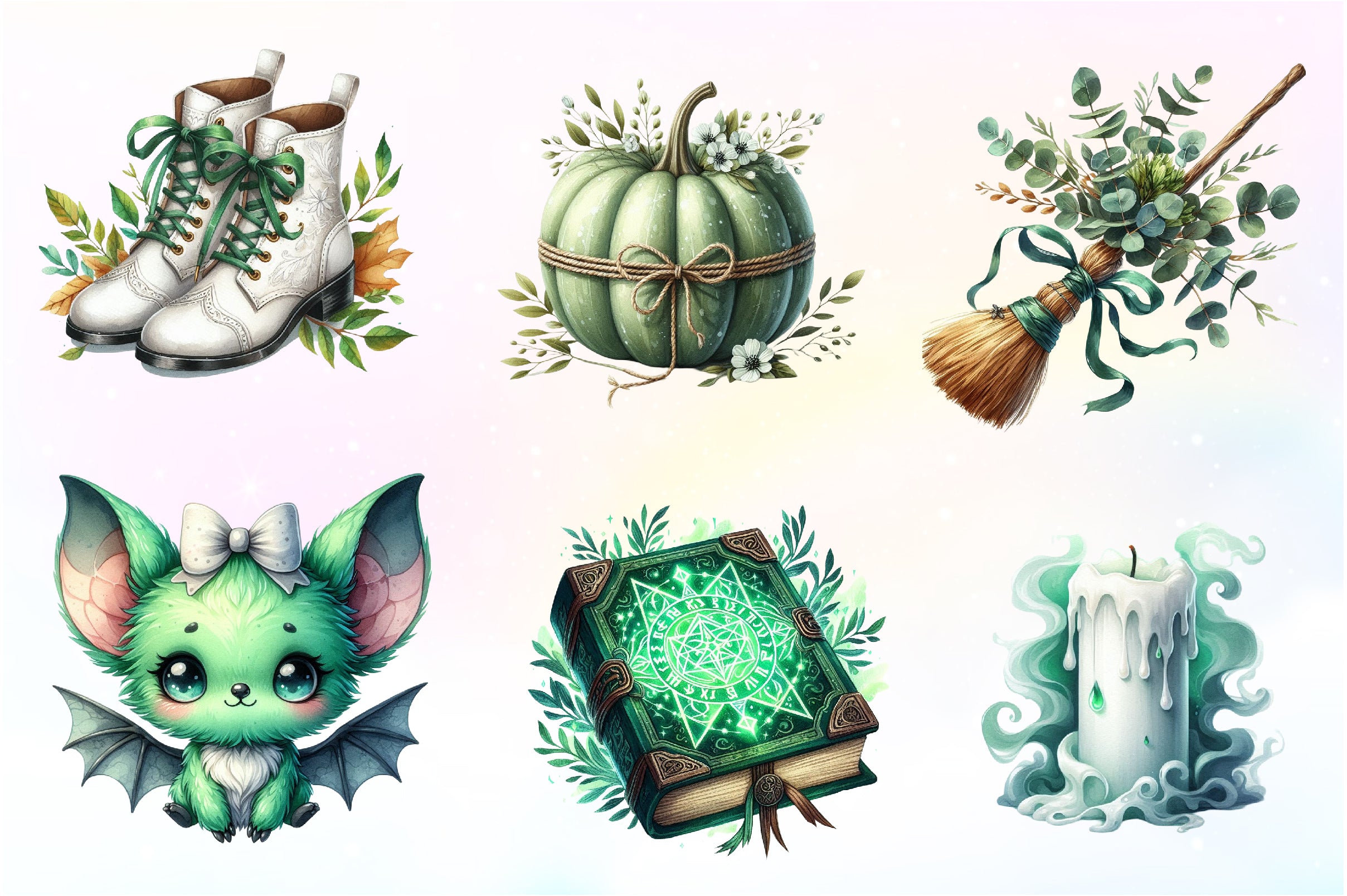 Green & White Halloween Clipart Bundle - CraftNest - Digital Crafting and Art