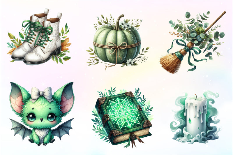 Green & White Halloween Clipart Bundle - CraftNest - Digital Crafting and Art