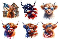 Patriotic Highland Cow Clipart Bundle - CraftNest - Digital Crafting and Art