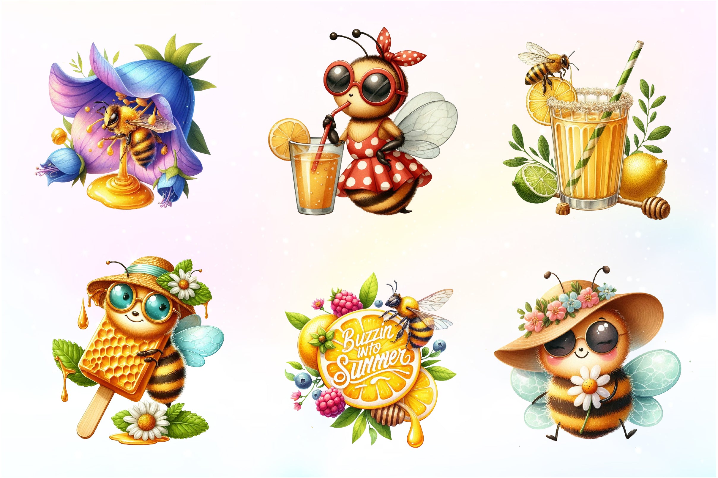 Cute Bee Summer Clipart Bundle - CraftNest - Digital Crafting and Art