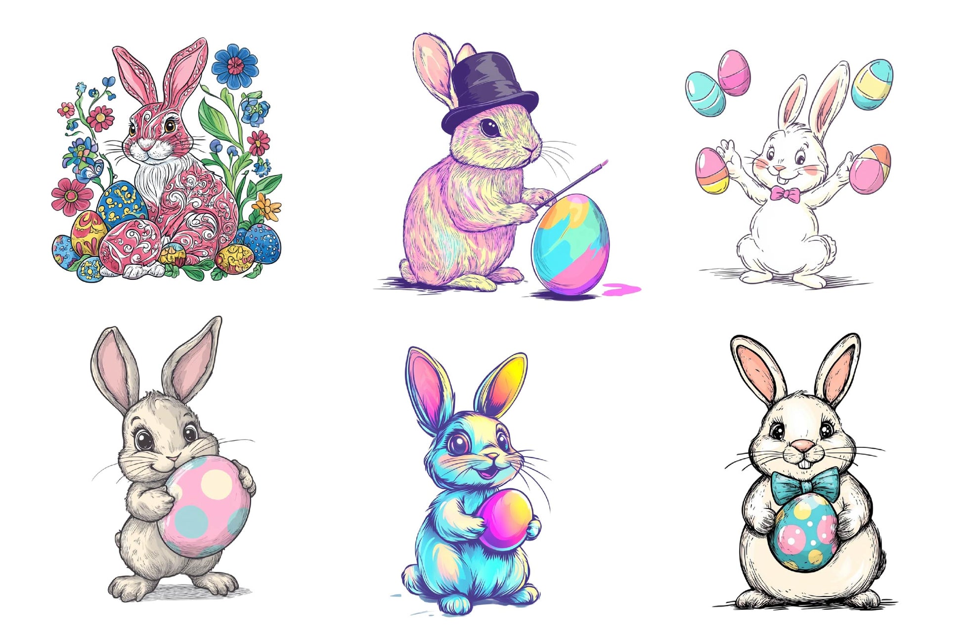 Retro Easter Bunny With Eggs Clipart Bundle - CraftNest - Digital Crafting and Art