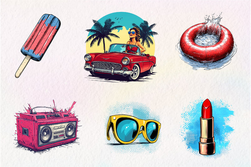 Retro Pop Art Comic Summer Clipart Bundle - CraftNest - Digital Crafting and Art