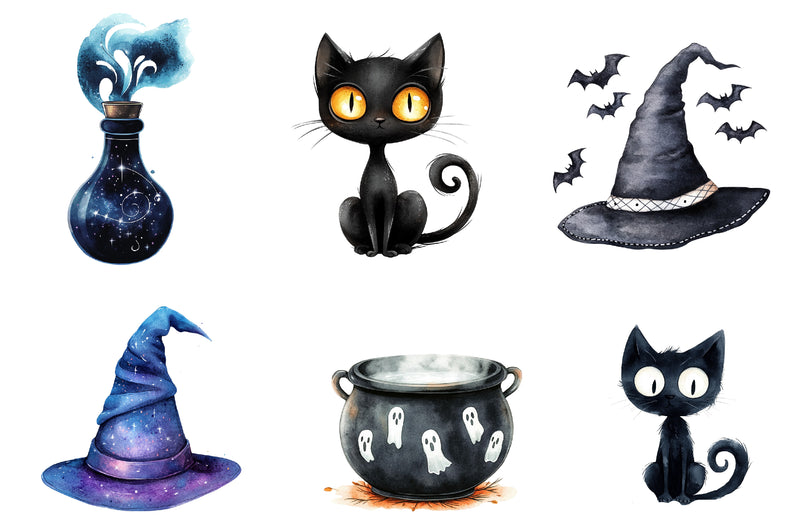 Black White Halloween Clipart Bundle - CraftNest - Digital Crafting and Art