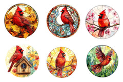 Round Stained Glass Cardinal Bird Clipart Bundle - CraftNest - Digital Crafting and Art
