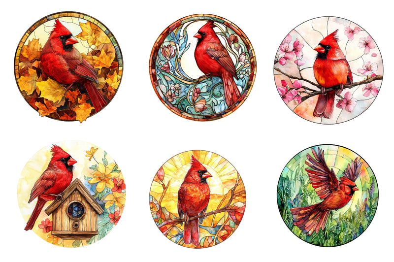 Round Stained Glass Cardinal Bird Clipart Bundle - CraftNest - Digital Crafting and Art