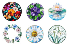 Round Stained Glass Of Birth Month Flowers Clipart Bundle - CraftNest - Digital Crafting and Art
