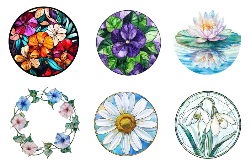 Round Stained Glass Of Birth Month Flowers Clipart Bundle - CraftNest - Digital Crafting and Art