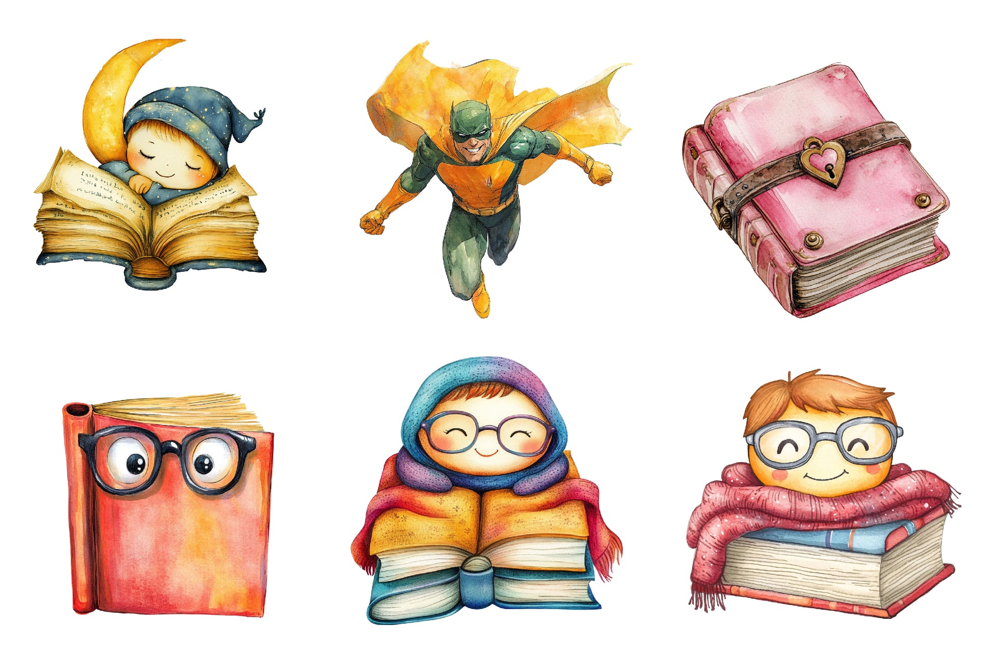 Cartoonish Reading Books Clipart Bundle - CraftNest - Digital Crafting and Art