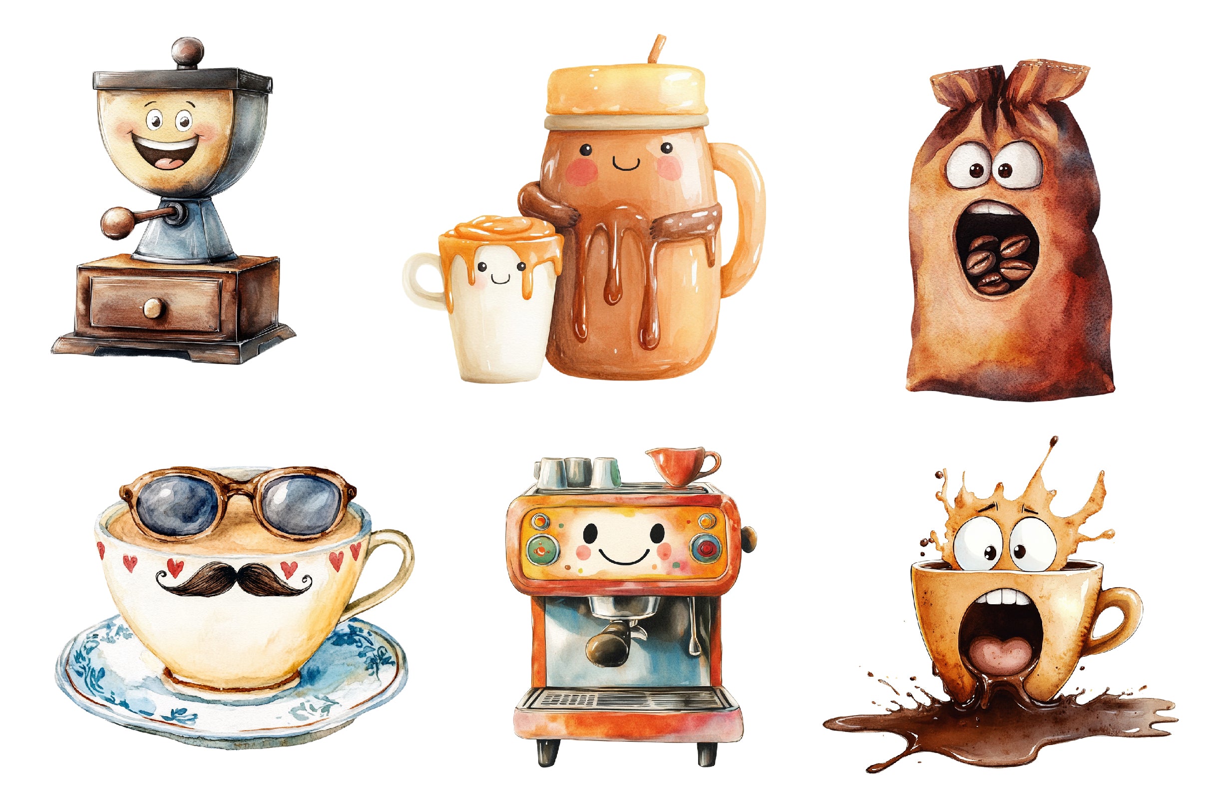 Cartoonish Coffee Collection Clipart Bundle - CraftNest - Digital Crafting and Art