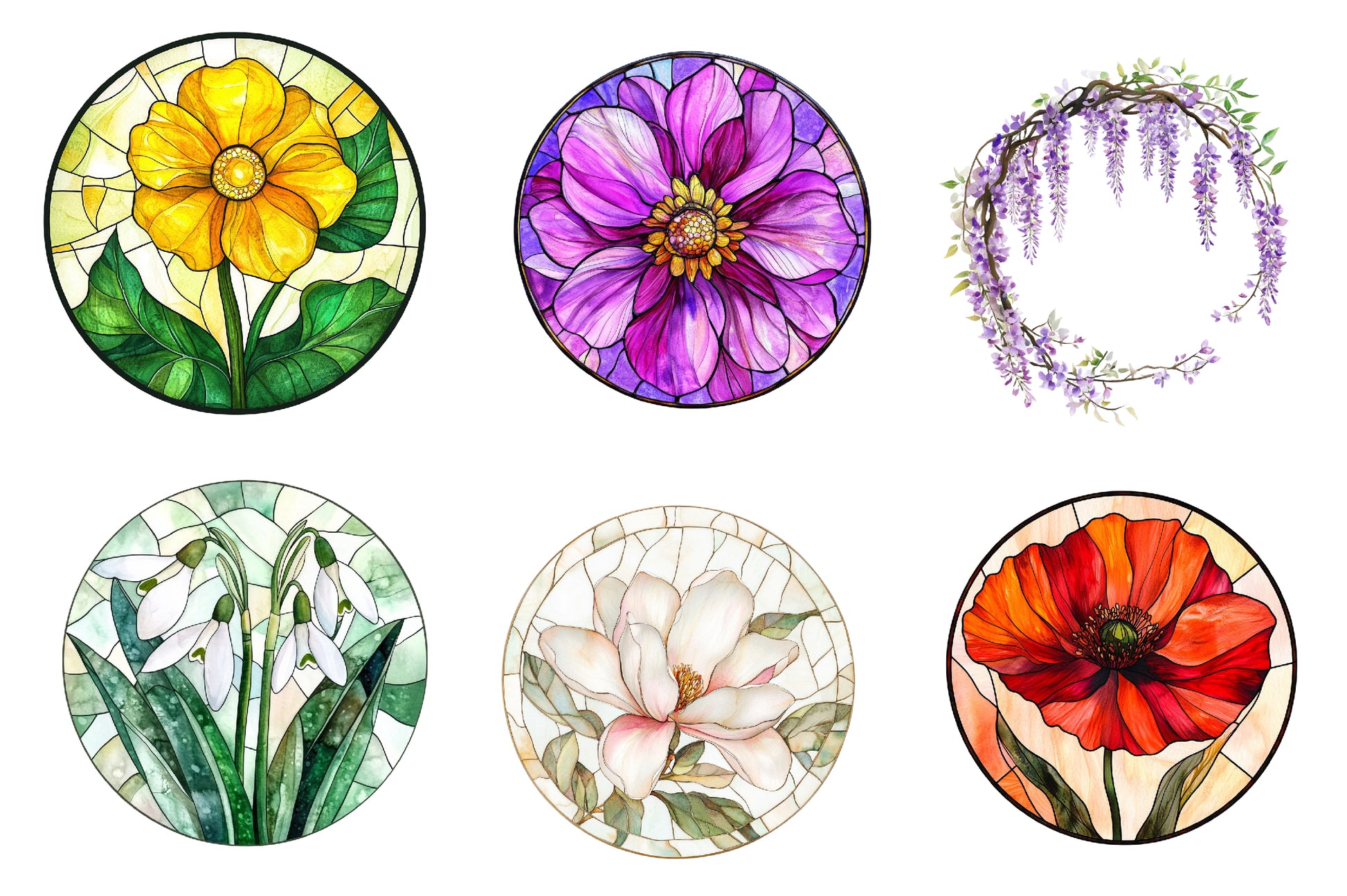Round Stained Glass Spring Flowers Clipart Bundle - CraftNest - Digital Crafting and Art