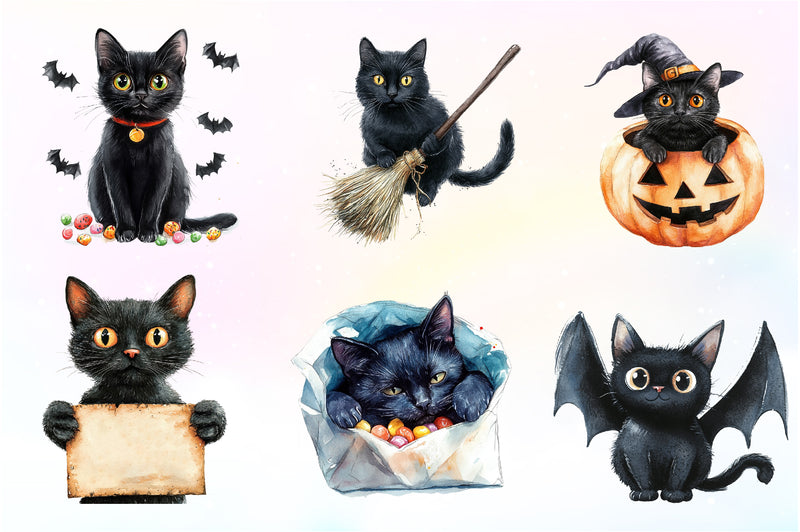 Funny Halloween Black Cat Clipart Bundle - CraftNest - Digital Crafting and Art