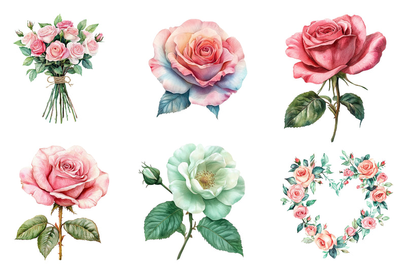 Mint And Pink Rose Garden Clipart Bundle - CraftNest - Digital Crafting and Art