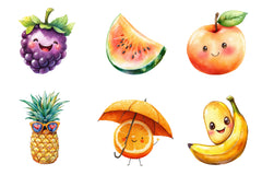 Cute Fruit Kawaii Fruits Clipart Bundle - CraftNest - Digital Crafting and Art