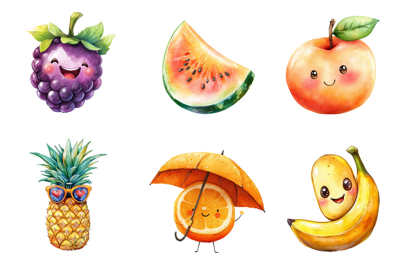 Cute Fruit Kawaii Fruits Clipart Bundle - CraftNest - Digital Crafting and Art