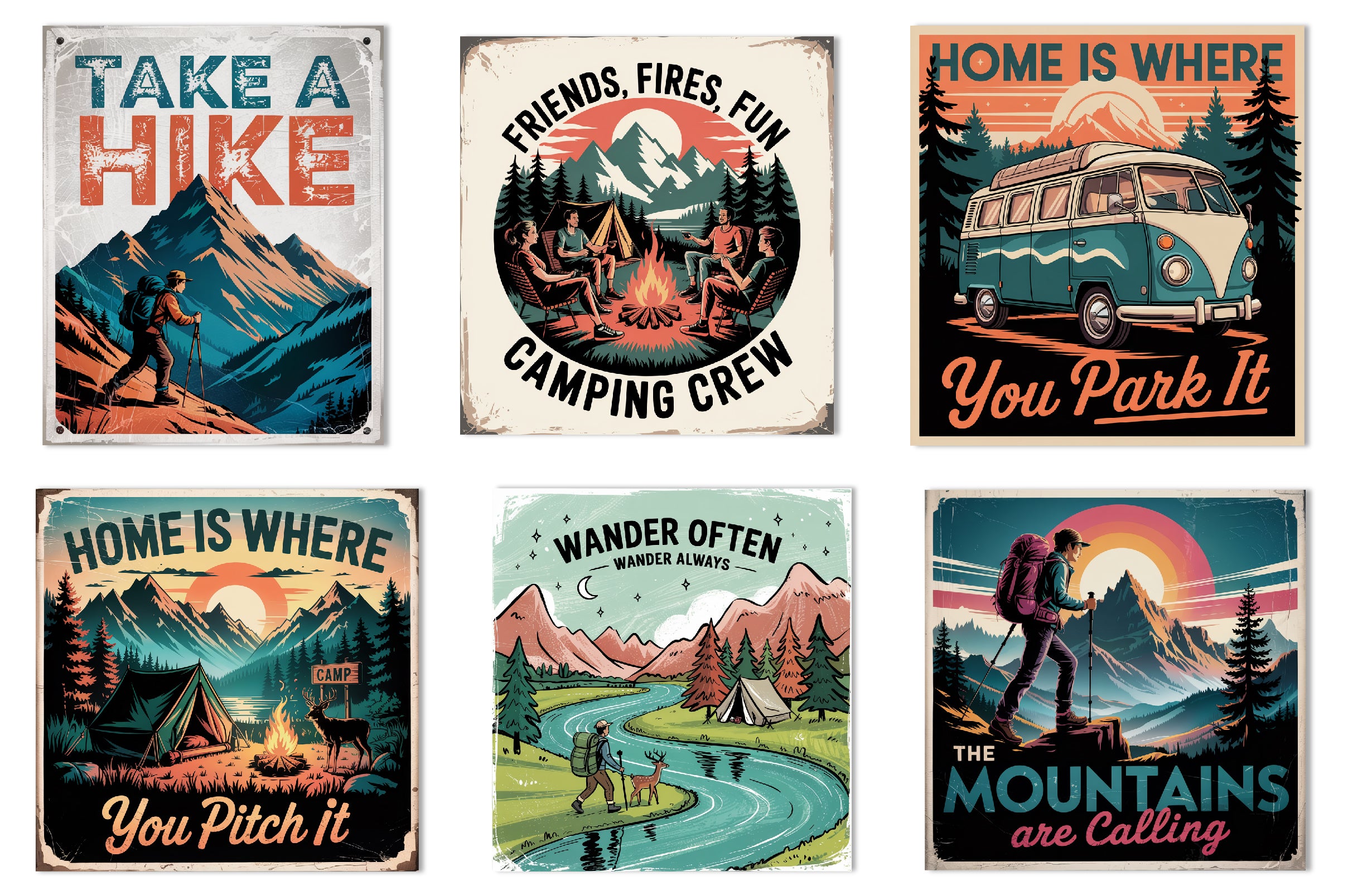 Vintage Summer Camping Sign Clipart Bundle - CraftNest - Digital Crafting and Art