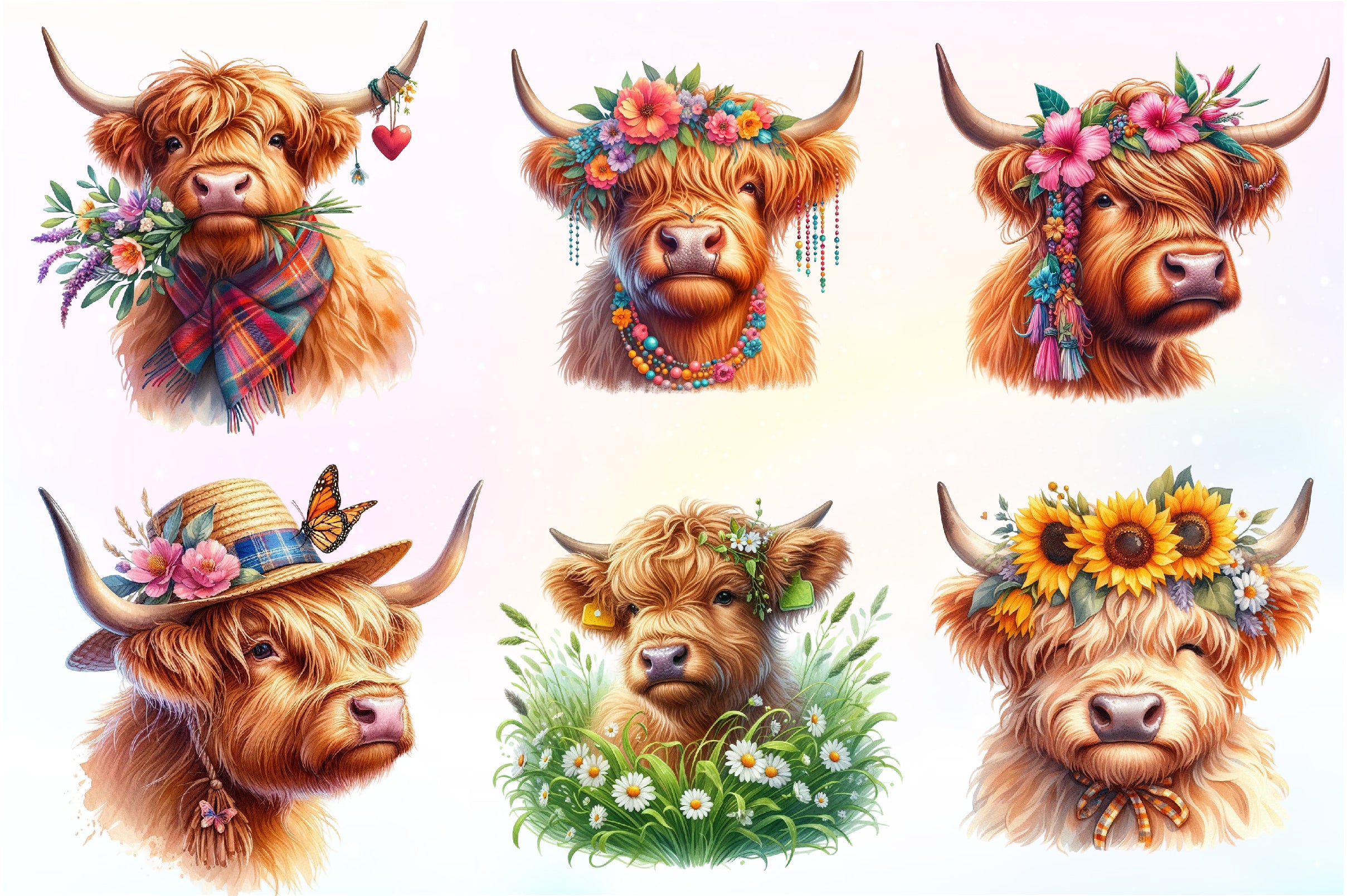 Highland Cow Summer Clipart Bundle - CraftNest - Digital Crafting and Art