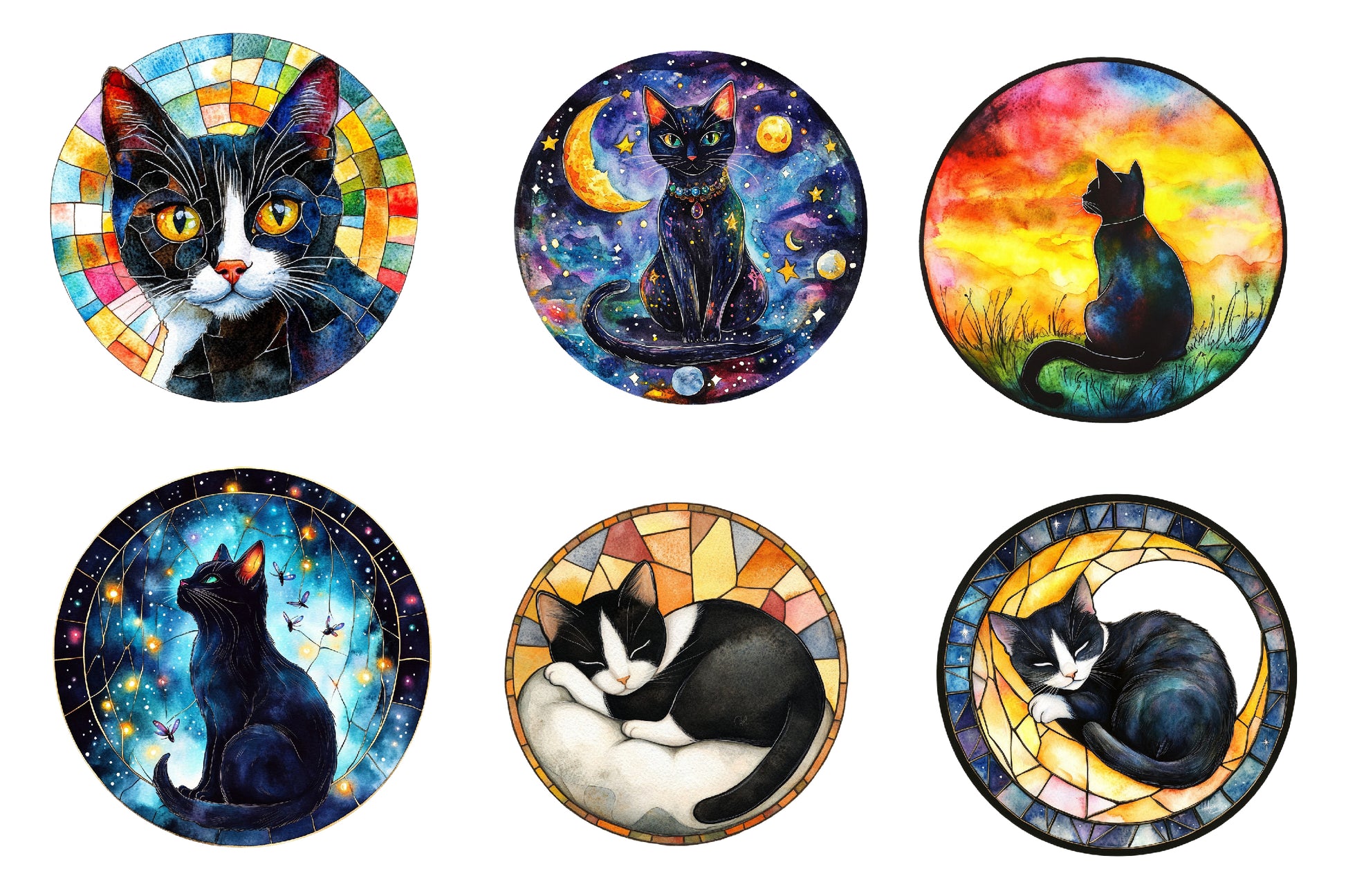 Round Stained Glass Tuxedo Cat Clipart Bundle - CraftNest - Digital Crafting and Art