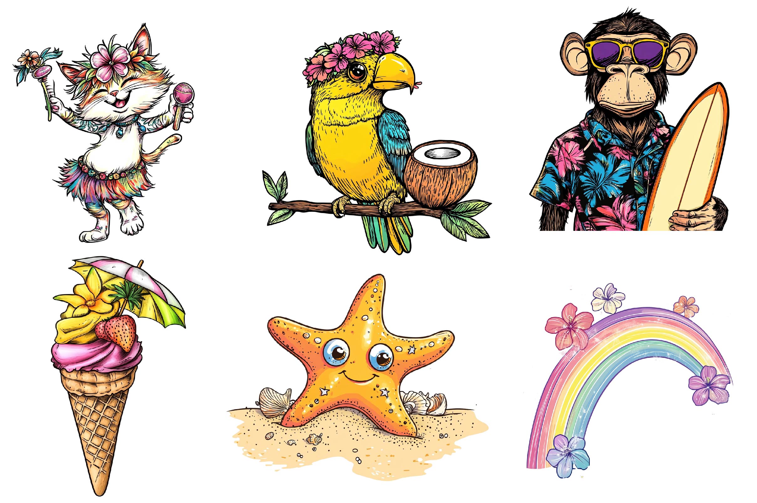 Cute Hawaiian Summer Clipart Bundle - CraftNest - Digital Crafting and Art