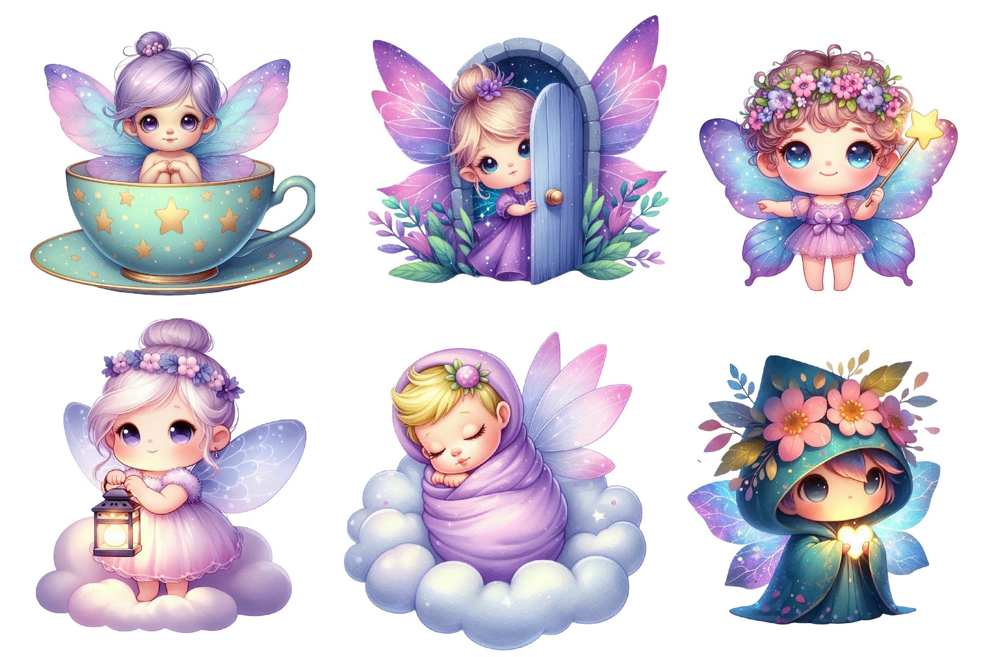 Purple Cute Fairy Clipart Bundle - CraftNest - Digital Crafting and Art
