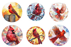 Round Stained Glass Cardinal Bird Clipart Bundle - CraftNest - Digital Crafting and Art