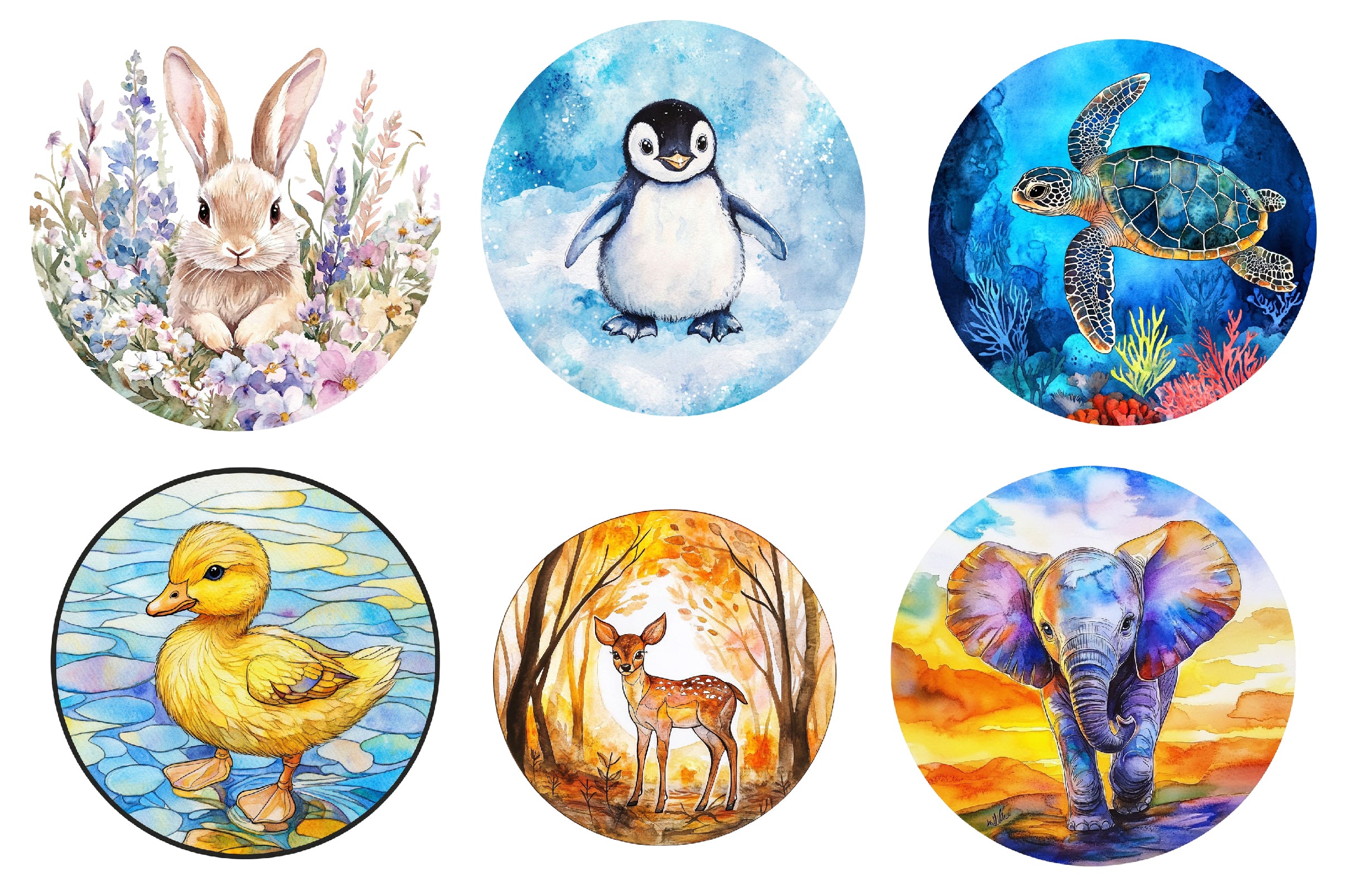Round Stained Glass Of Baby Animals Clipart Bundle - CraftNest - Digital Crafting and Art