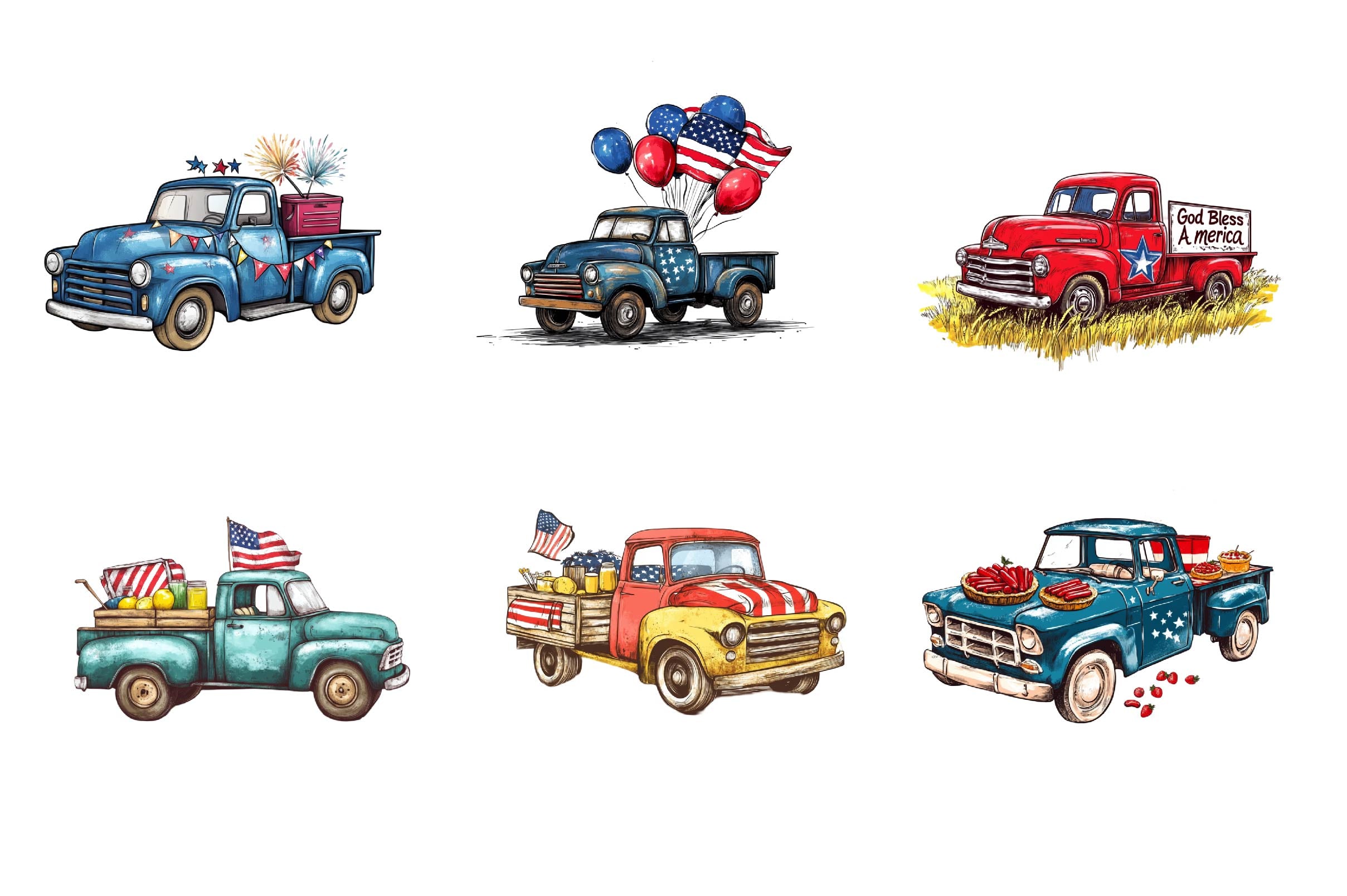 Rustic 4th Of July Truck Clipart Bundle - CraftNest - Digital Crafting and Art
