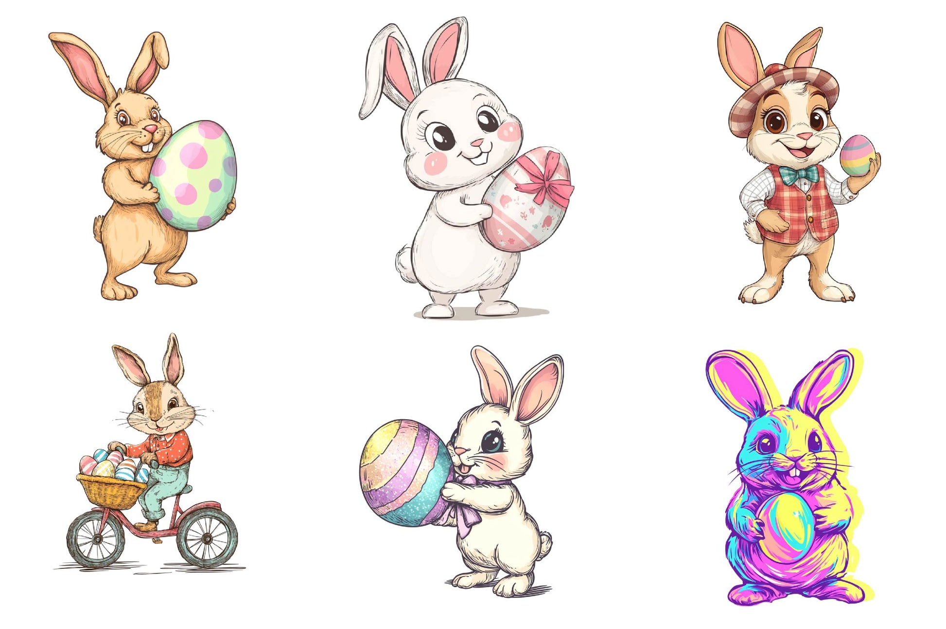 Retro Easter Bunny With Eggs Clipart Bundle - CraftNest - Digital Crafting and Art
