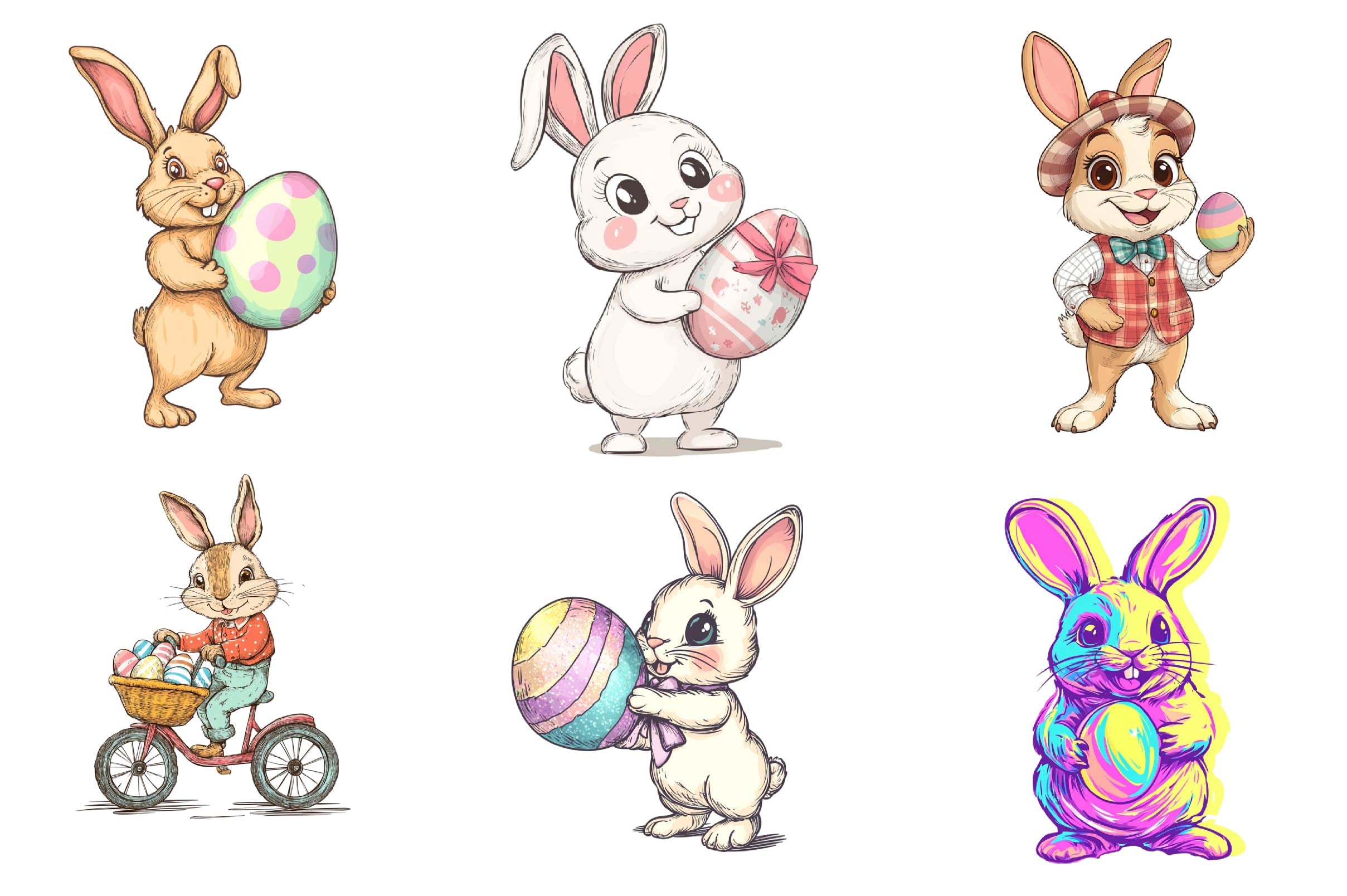 Retro Easter Bunny With Eggs Clipart Bundle - CraftNest - Digital Crafting and Art