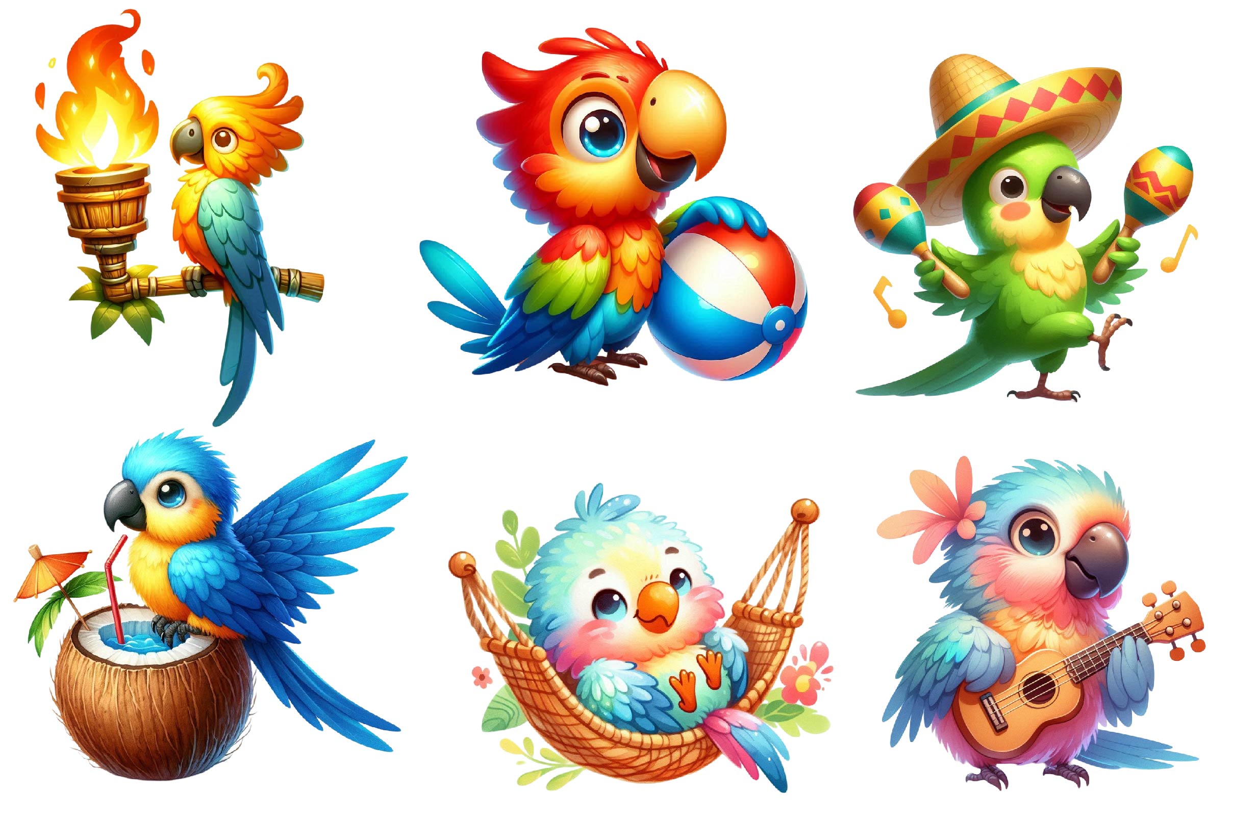 Summer Parrot Clipart Bundle 1 - CraftNest - Digital Crafting and Art