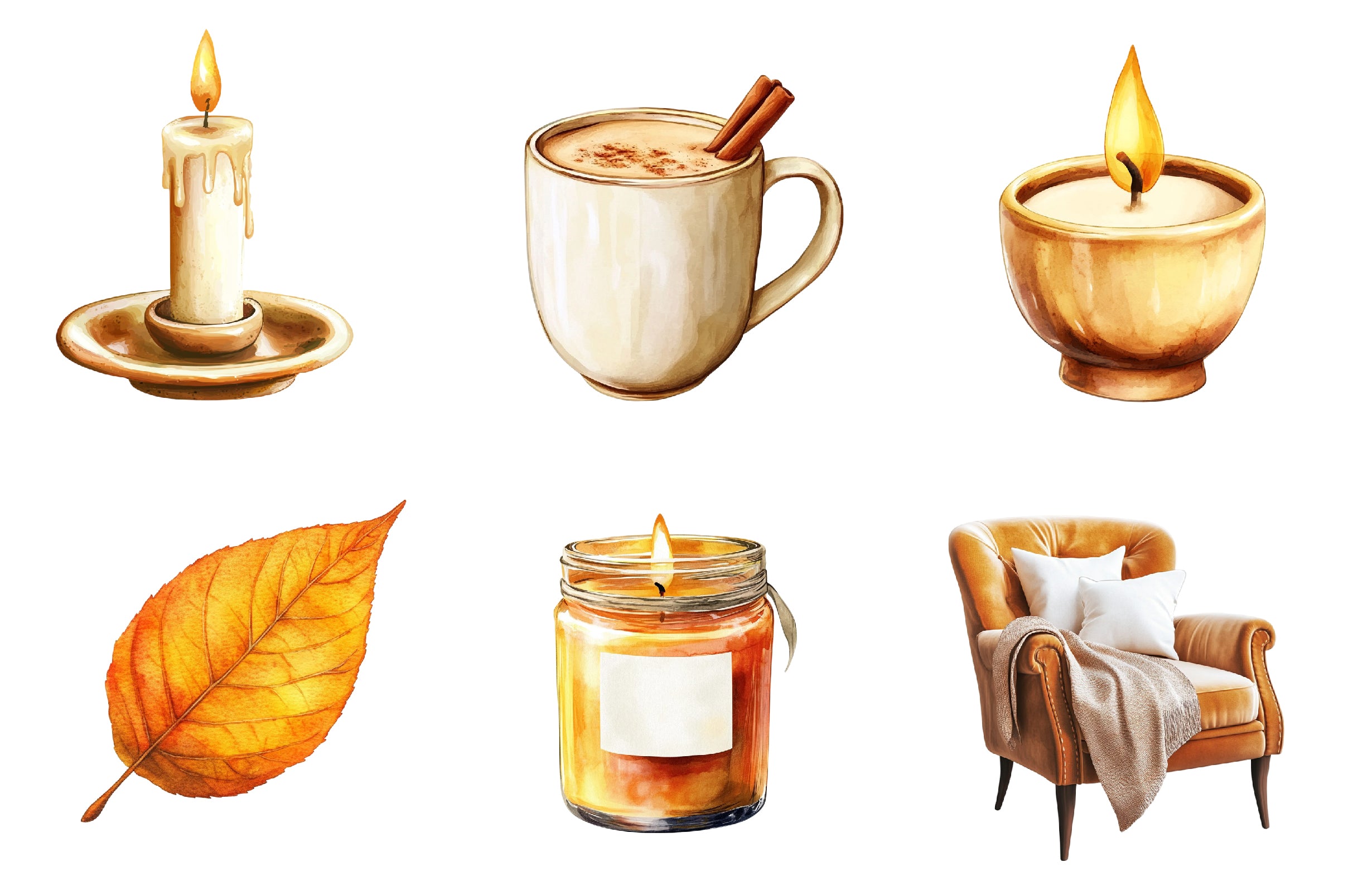 Cozy Caramel & White Fall Clipart Bundle - CraftNest - Digital Crafting and Art