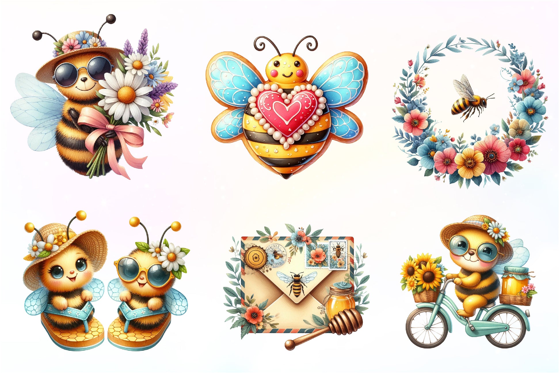 Cute Bee Summer Clipart Bundle - CraftNest - Digital Crafting and Art
