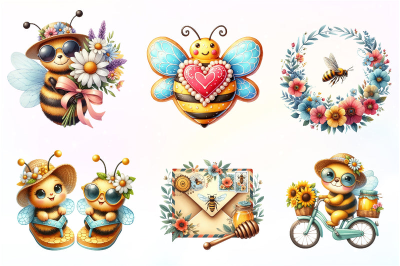 Cute Bee Summer Clipart Bundle - CraftNest - Digital Crafting and Art