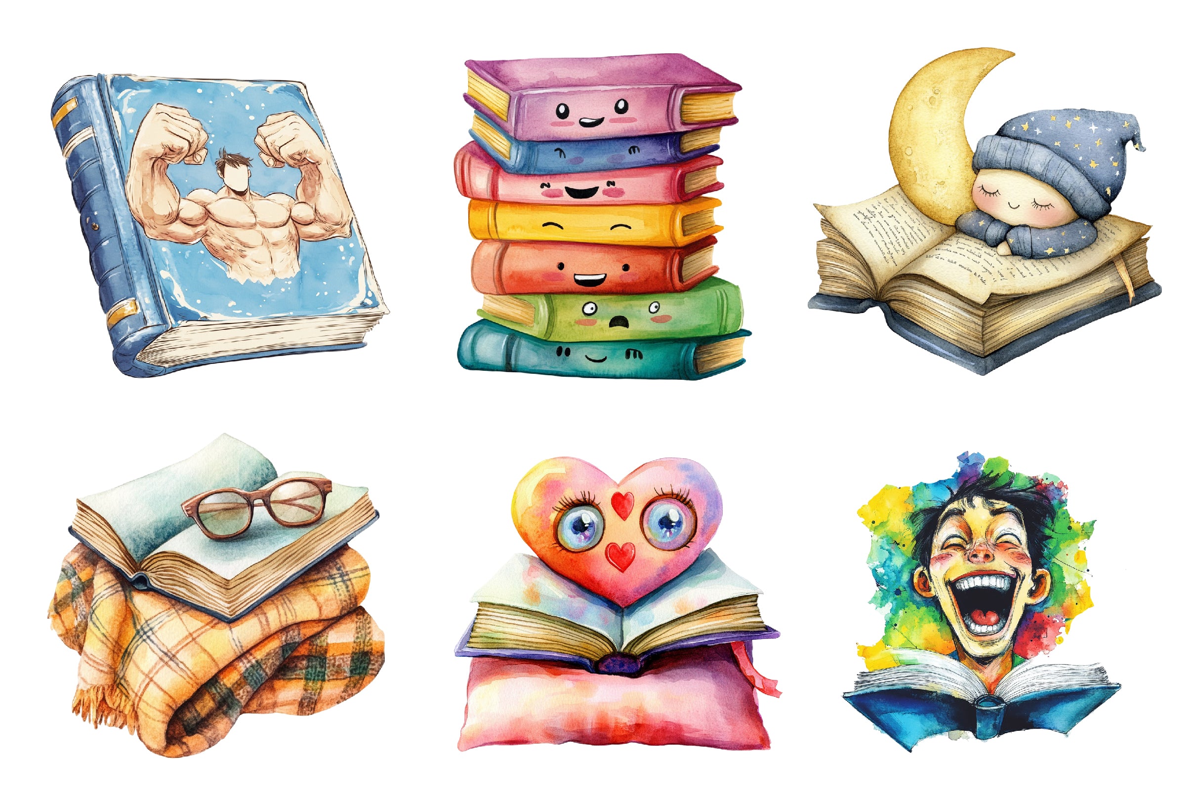 Cartoonish Reading Books Clipart Bundle - CraftNest - Digital Crafting and Art