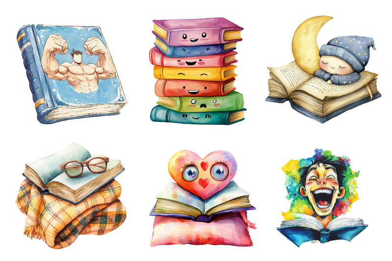 Cartoonish Reading Books Clipart Bundle - CraftNest - Digital Crafting and Art