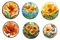 Round Stained Glass California Poppies Clipart Bundle - CraftNest - Digital Crafting and Art