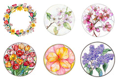 Round Stained Glass Spring Flowers Clipart Bundle - CraftNest - Digital Crafting and Art