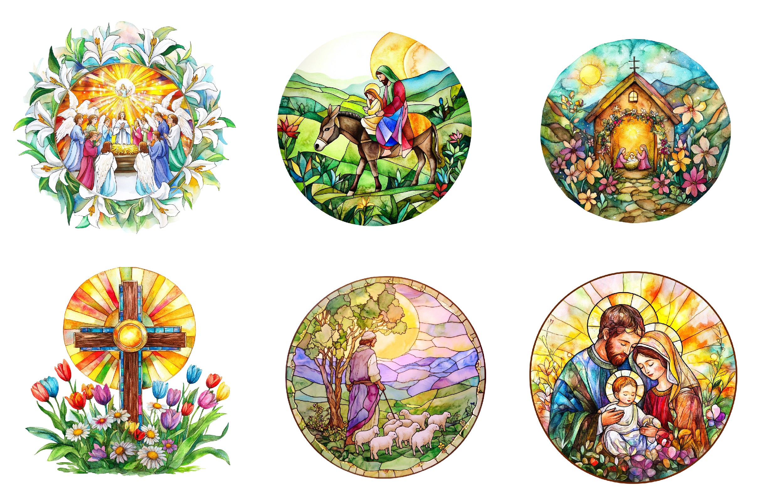 Round Stained Glass Spring Nativity Clipart Bundle - CraftNest - Digital Crafting and Art