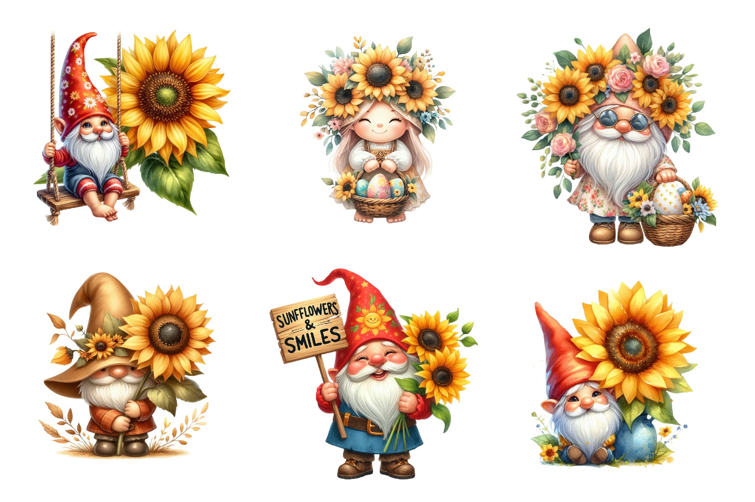 Sunflower Gnomes Clipart Bundle 1 - CraftNest - Digital Crafting and Art