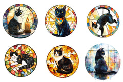 Round Stained Glass Tuxedo Cat Clipart Bundle - CraftNest - Digital Crafting and Art