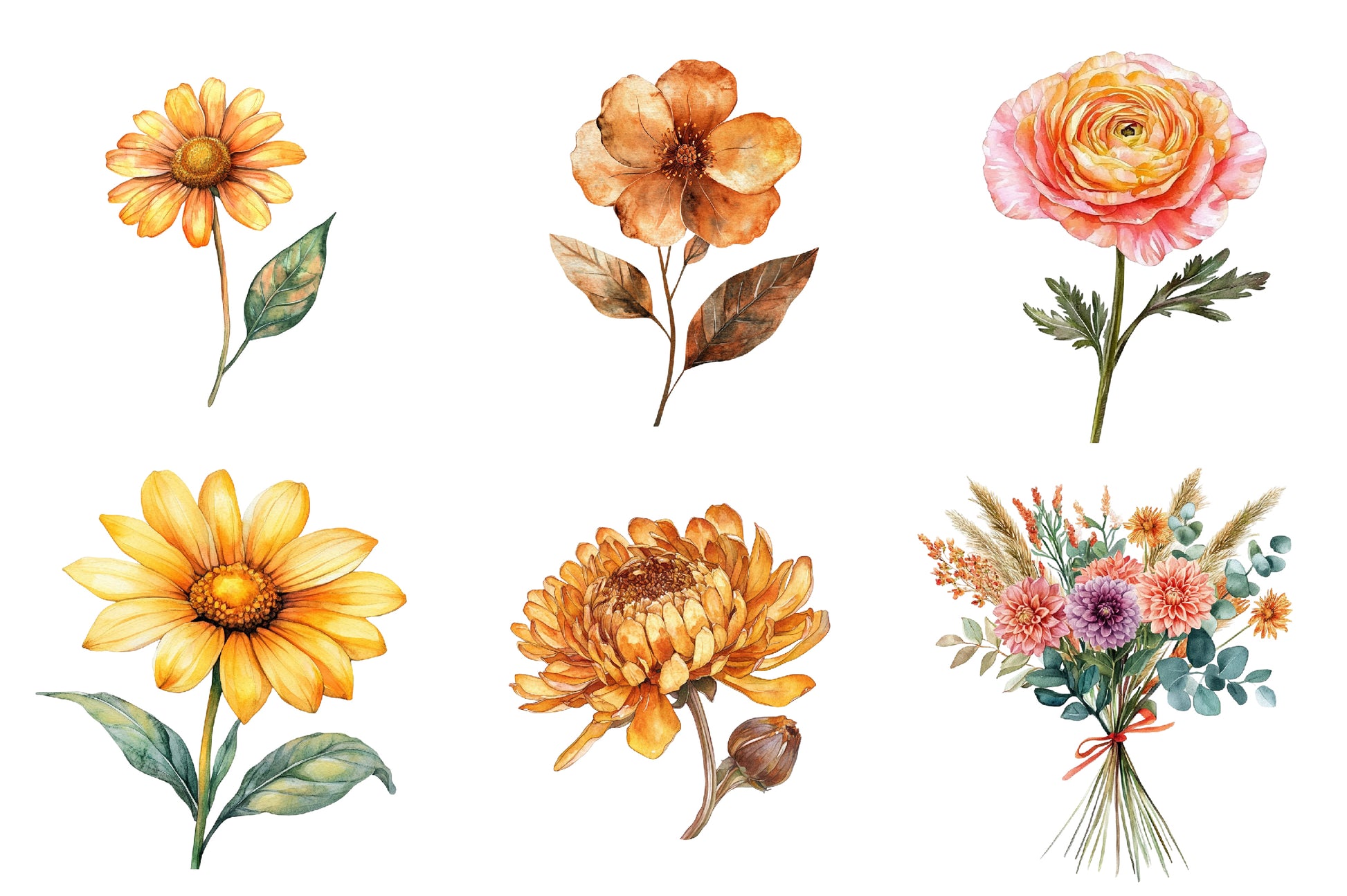 Fall Flowers Clipart Bundle - CraftNest - Digital Crafting and Art