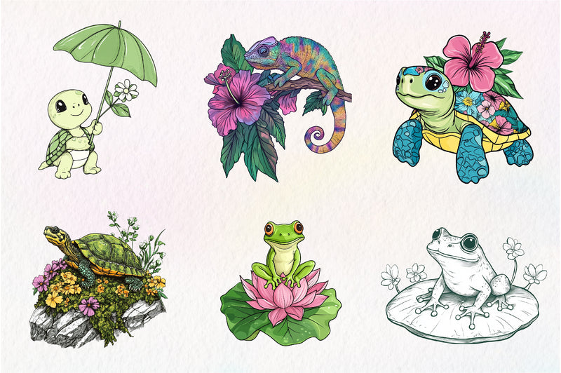 Botanical Summer Amphibians & Reptiles Clipart Bundle - CraftNest - Digital Crafting and Art