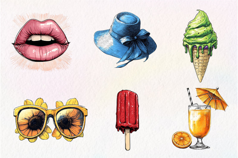 Retro Pop Art Comic Summer Clipart Bundle - CraftNest - Digital Crafting and Art