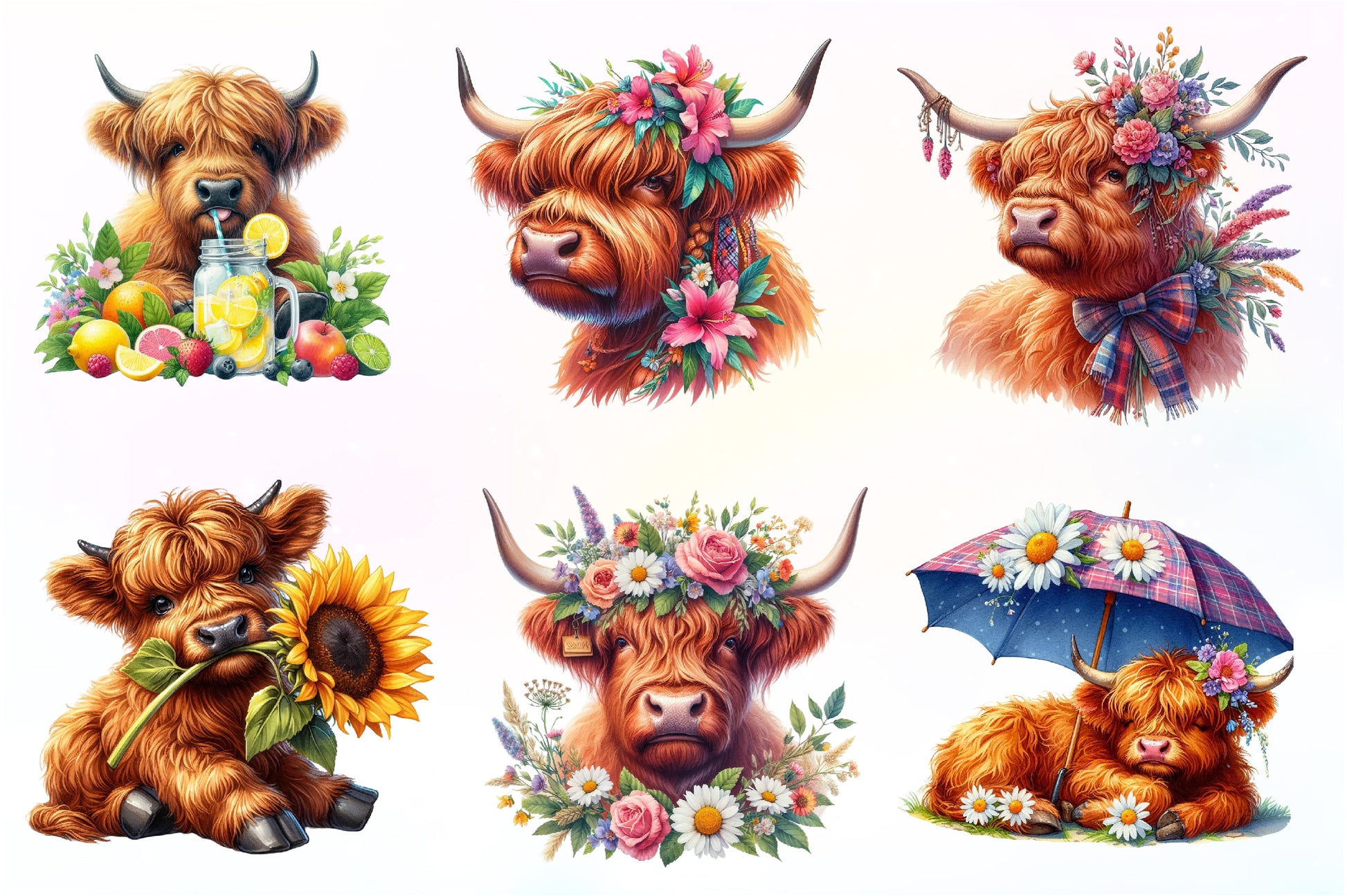 Highland Cow Summer Clipart Bundle - CraftNest - Digital Crafting and Art