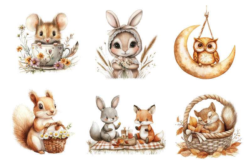 Boho Woodland Animals Cute Animals Clipart Bundle - CraftNest - Digital Crafting and Art