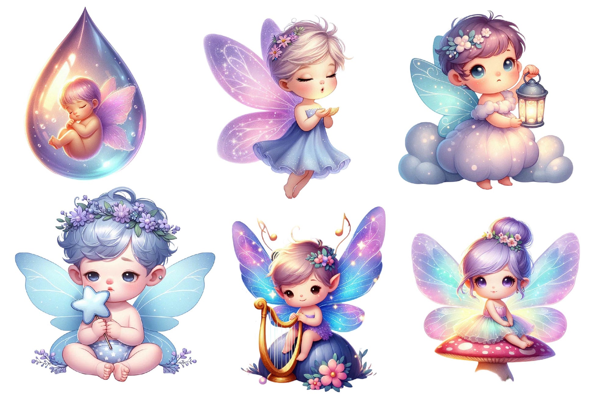 Purple Cute Fairy Clipart Bundle - CraftNest - Digital Crafting and Art