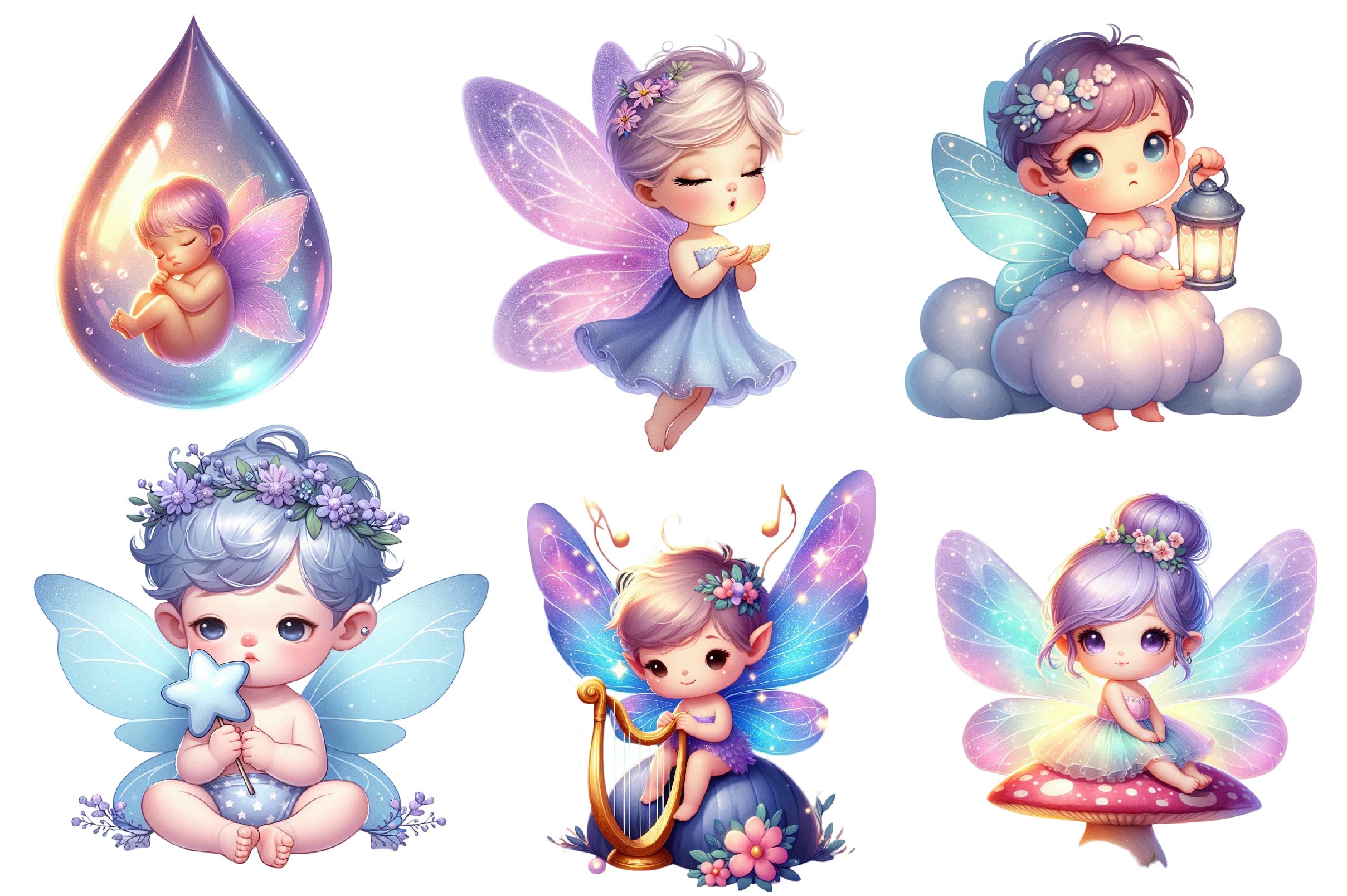 Purple Cute Fairy Clipart Bundle - CraftNest - Digital Crafting and Art