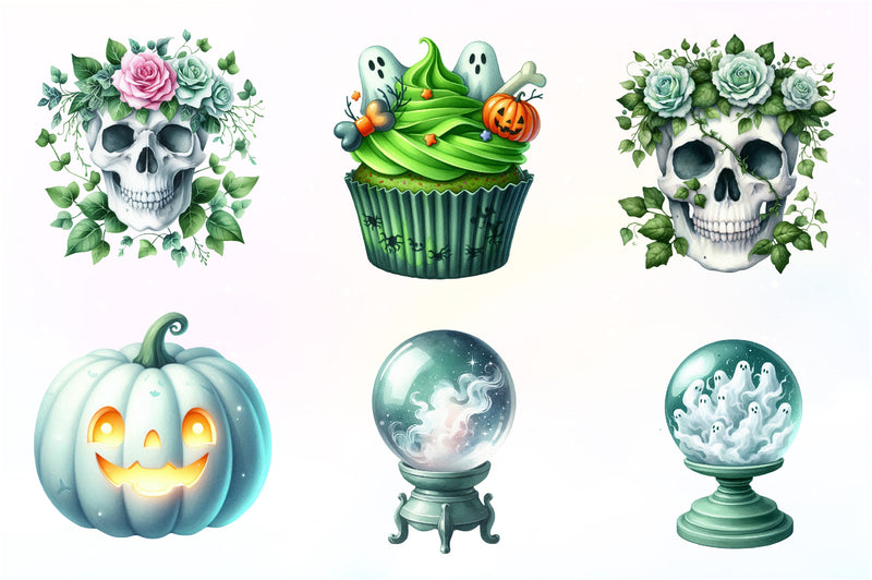 Green & White Halloween Clipart Bundle - CraftNest - Digital Crafting and Art